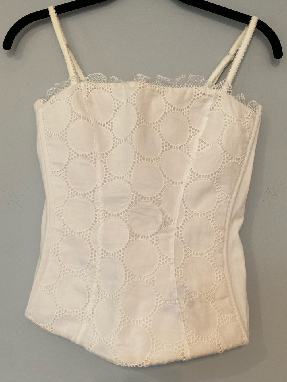 White Eyelet Corset Cami Top-Summer Tank sz S On Gossamer
